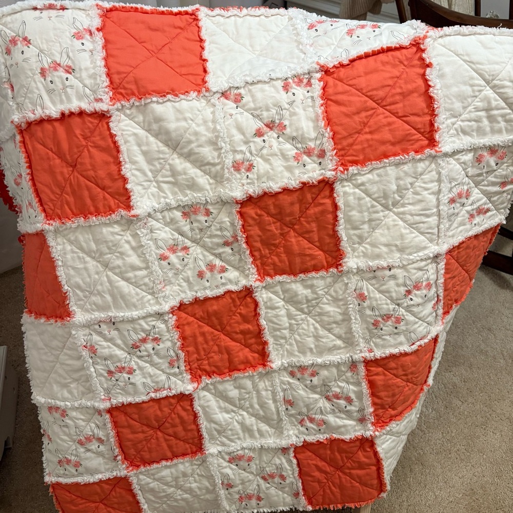 NEW Handmade Patchwork Rag Quilt for Baby or Nursery, Baby Girl, Bunnies